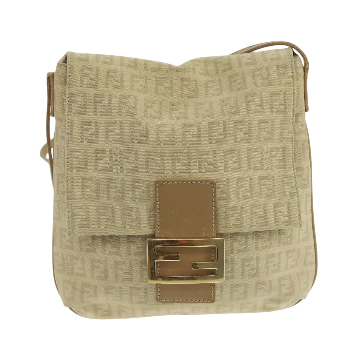 FENDI Zucchino Canvas Shoulder Bag Beige 106561