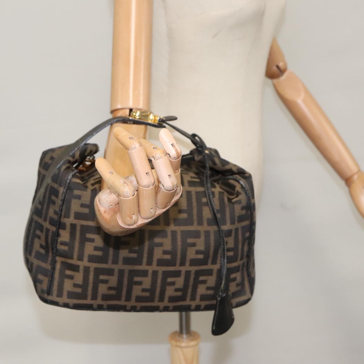 FENDI Zucca Canvas Vanity Pouch Brown Black Gold 106699