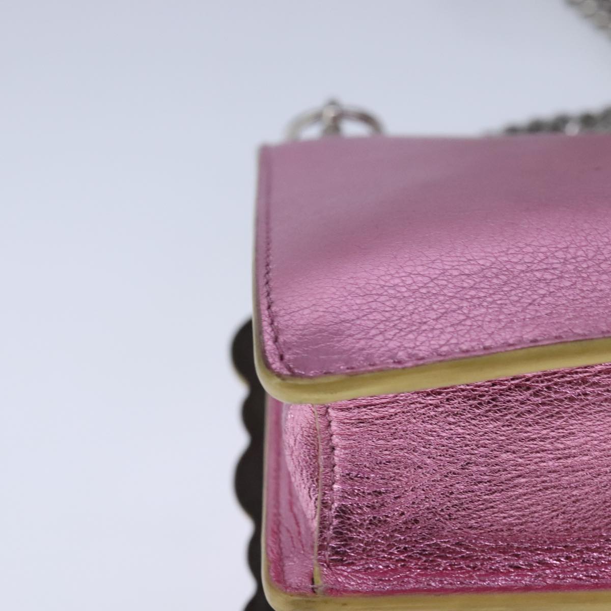 FENDI Canai Chain Shoulder Bag Leather Pink 106718