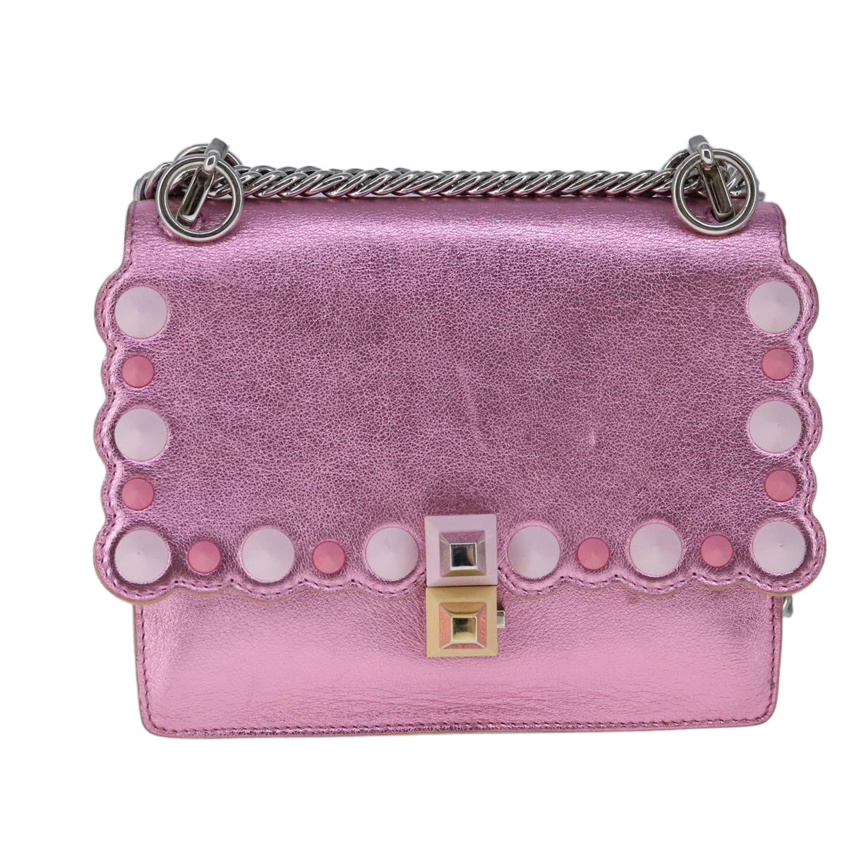FENDI Canai Chain Shoulder Bag Leather Pink 106718