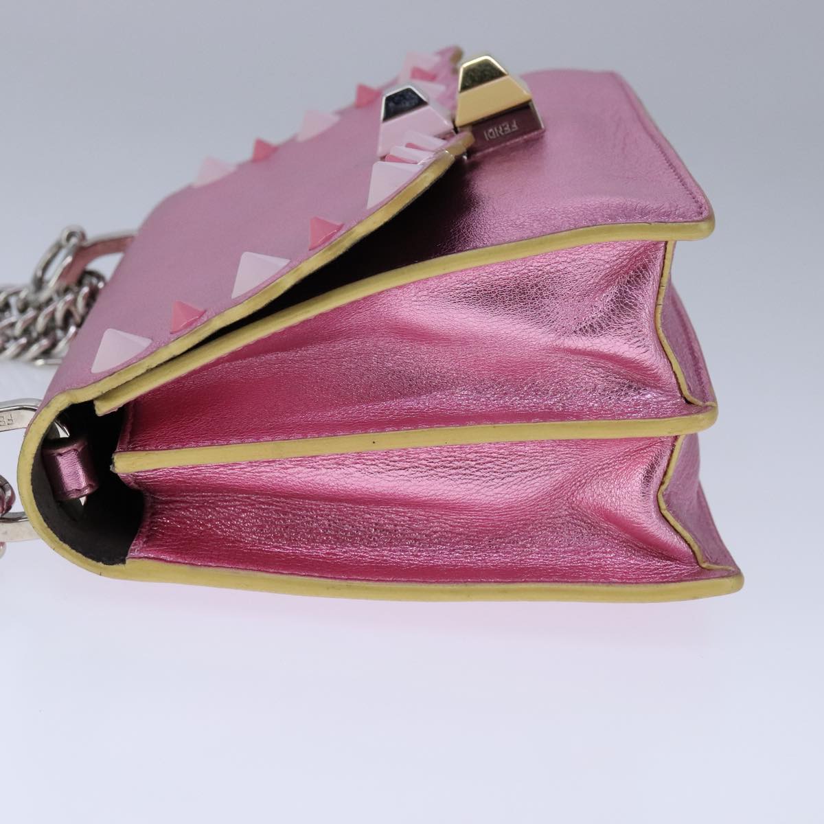 FENDI Canai Chain Shoulder Bag Leather Pink 106718