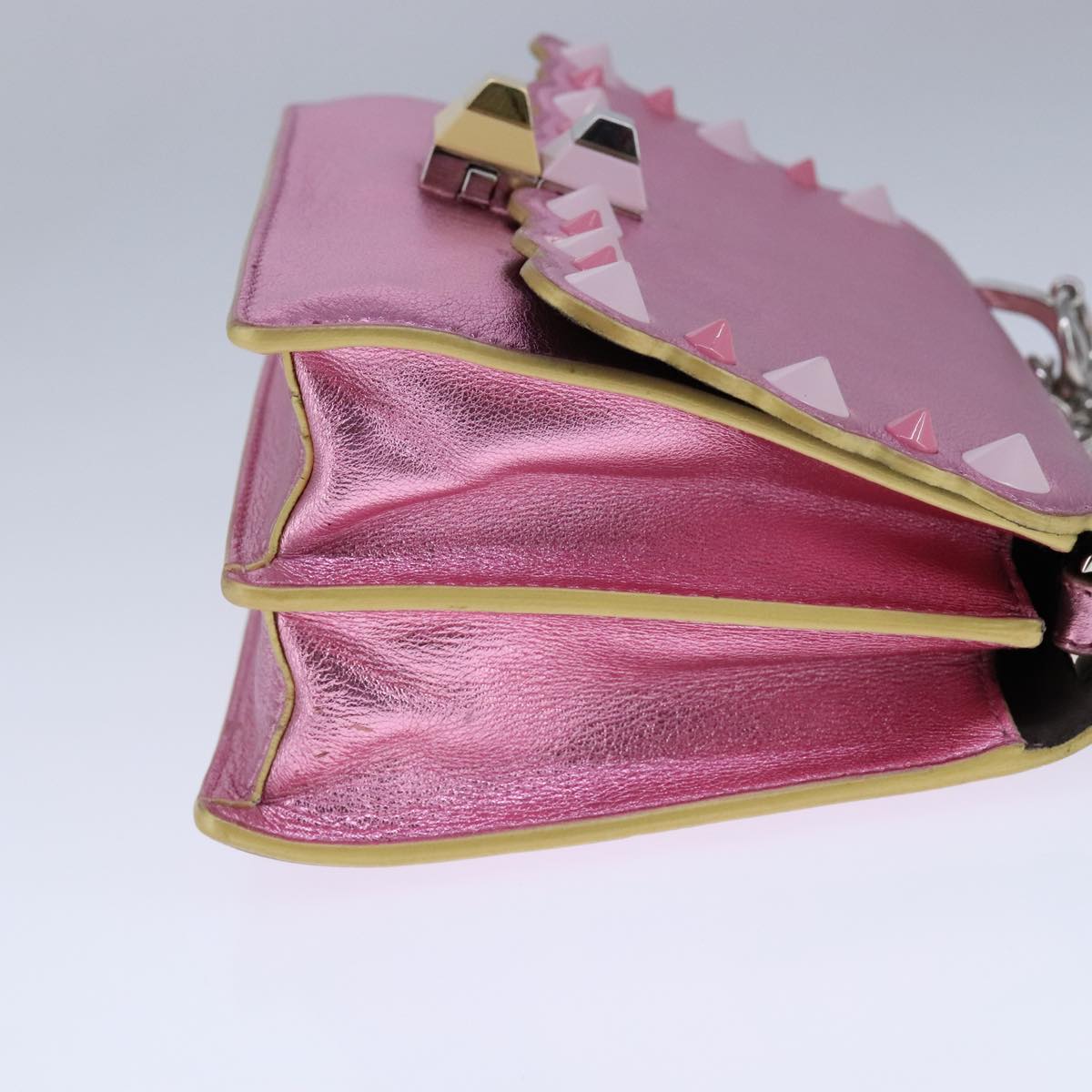 FENDI Canai Chain Shoulder Bag Leather Pink 106718