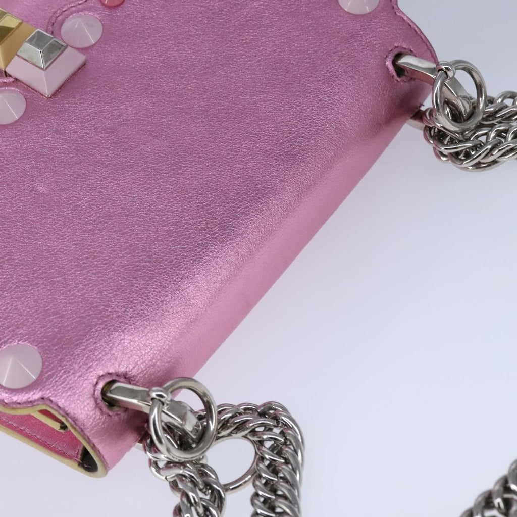 FENDI Canai Chain Shoulder Bag Leather Pink 106718