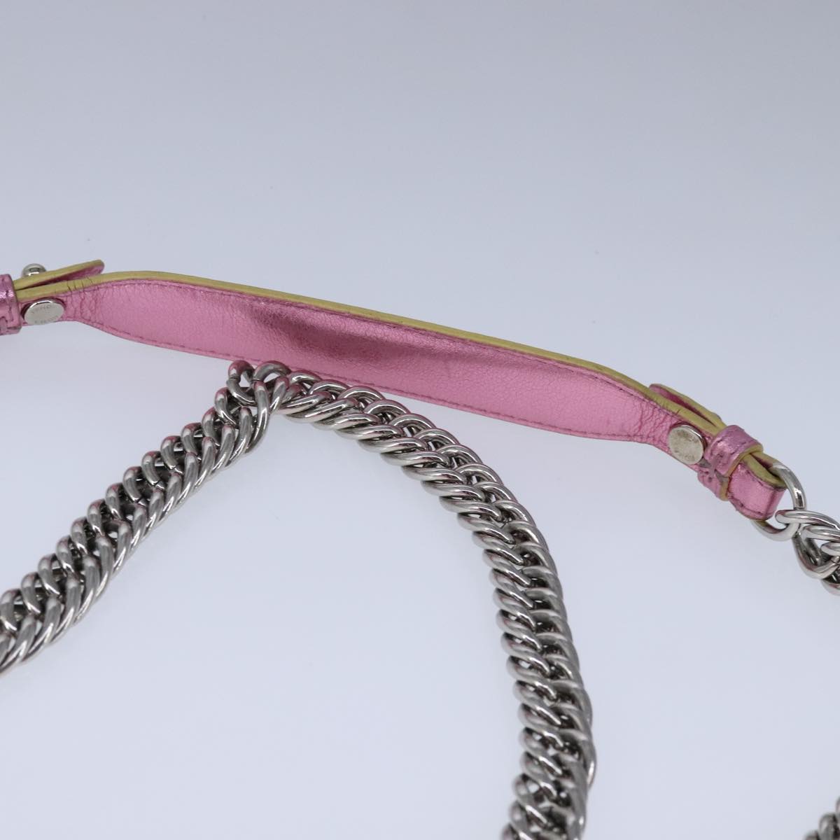 FENDI Canai Chain Shoulder Bag Leather Pink 106718