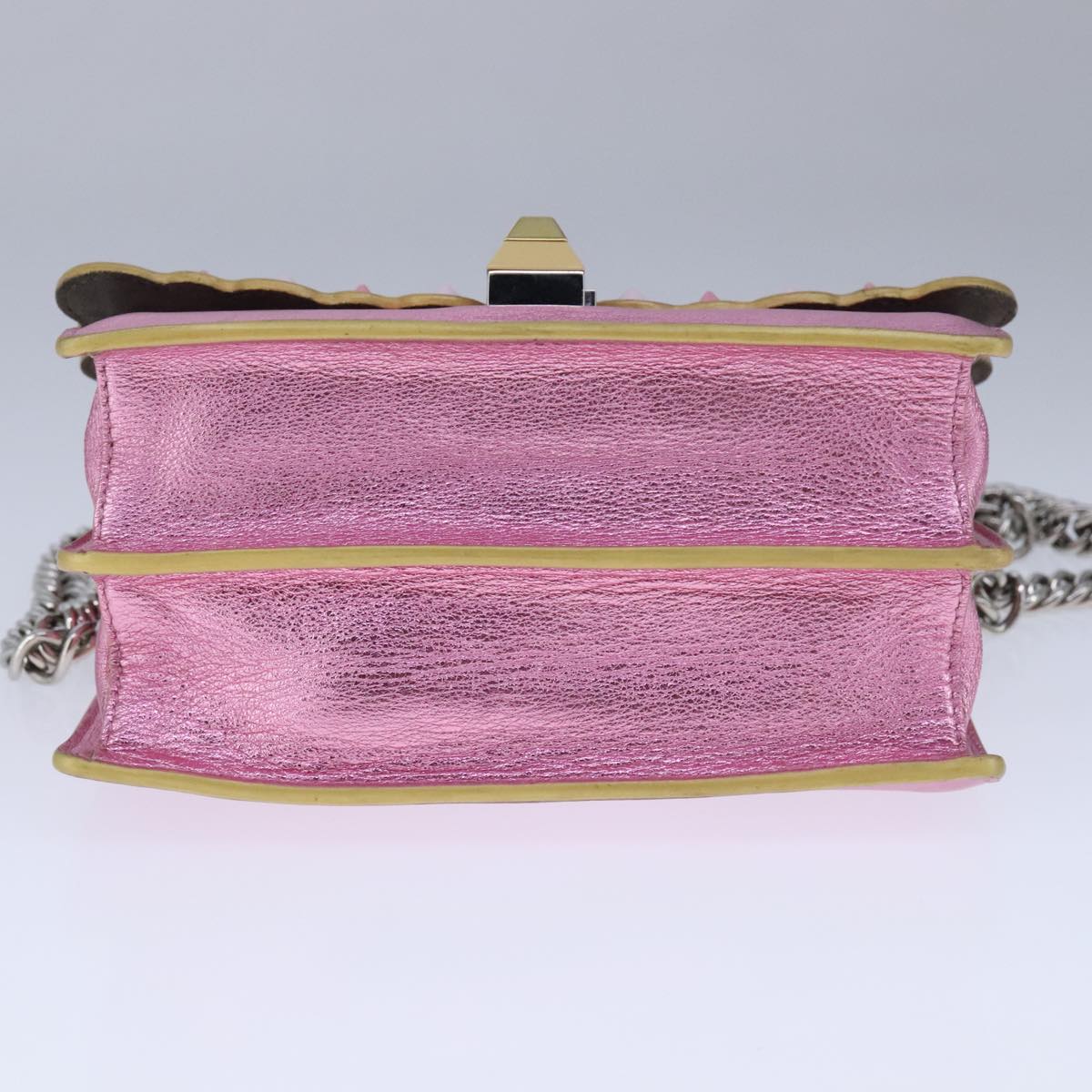 FENDI Canai Chain Shoulder Bag Leather Pink 106718