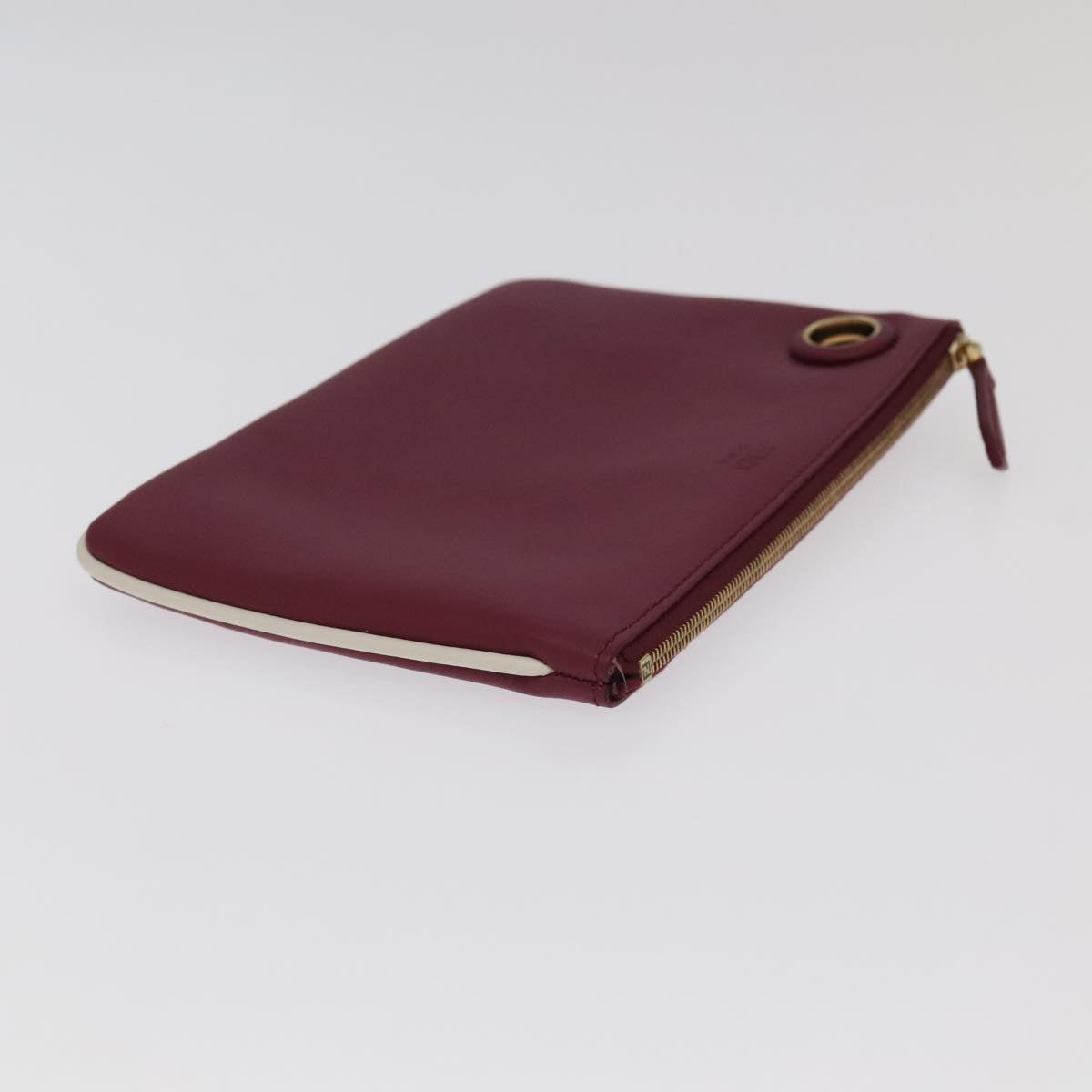 FENDI Triplet Clutch Bag Leather Brown Purple gold 106719