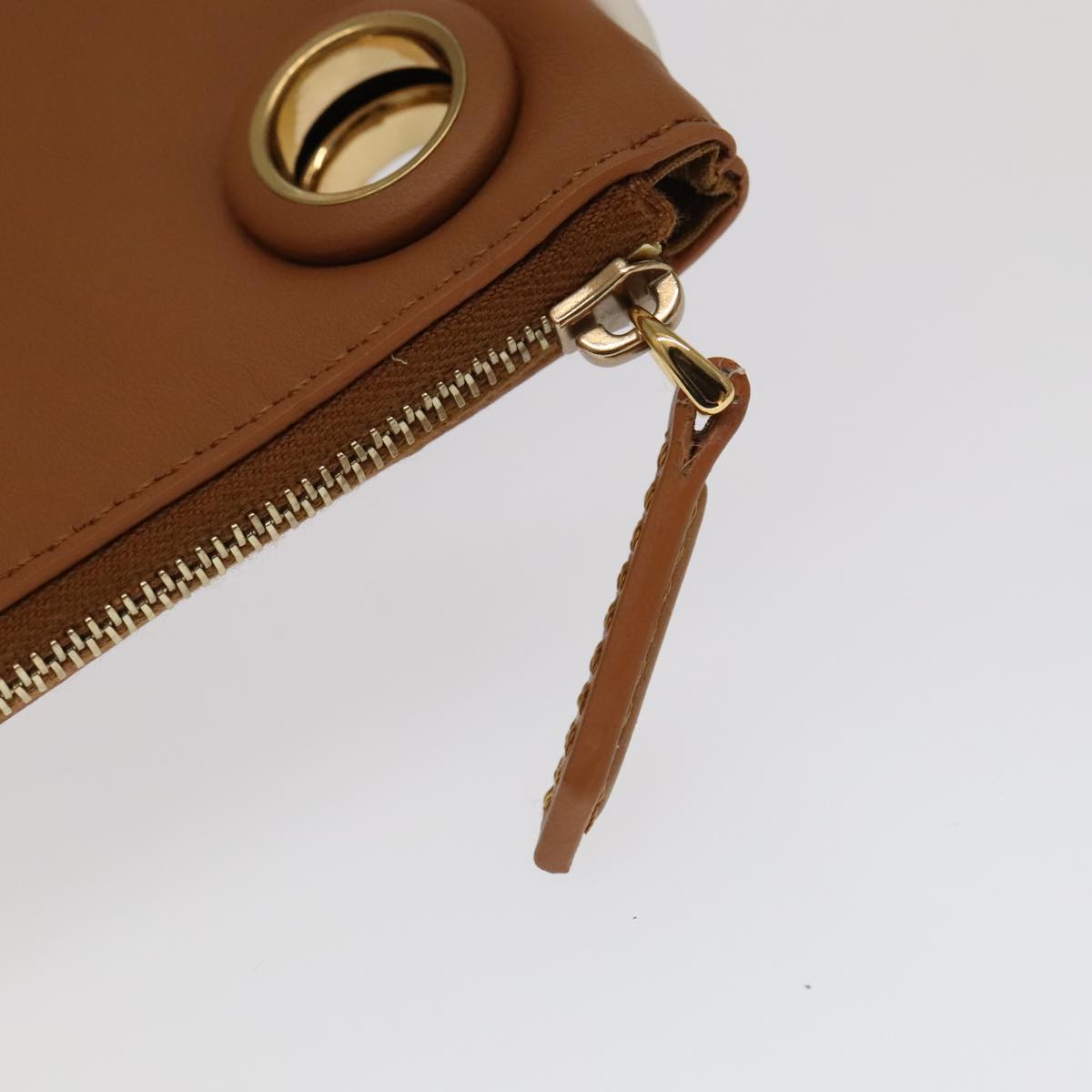 FENDI Triplet Clutch Bag Leather Brown Purple gold 106719
