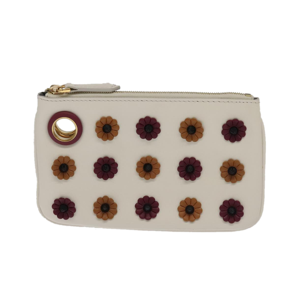 FENDI Triplet Clutch Bag Leather Brown Purple gold 106719