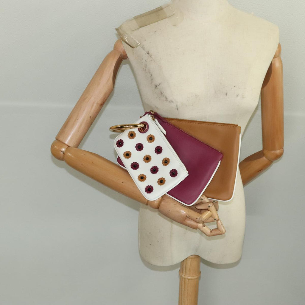 FENDI Triplet Clutch Bag Leather Brown Purple gold 106719