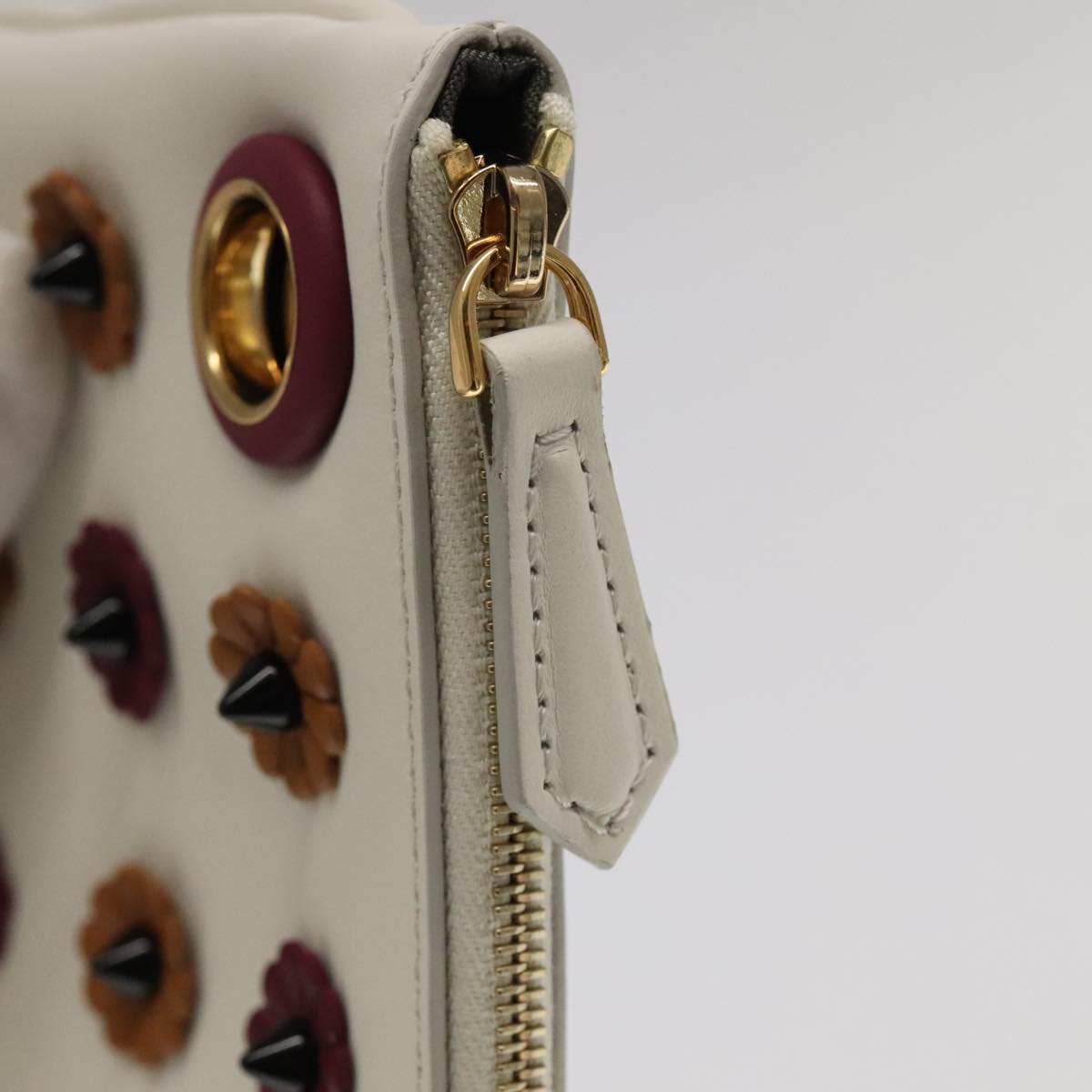 FENDI Triplet Clutch Bag Leather Brown Purple gold 106719