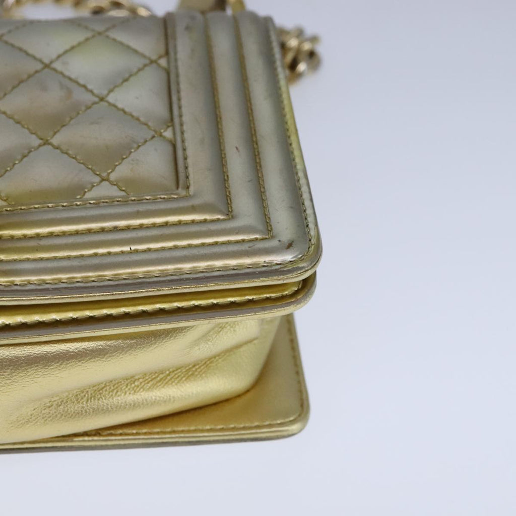 CHANEL Matelasse Chain Boy Chanel Shoulder Bag Patent Gold CC 106721A