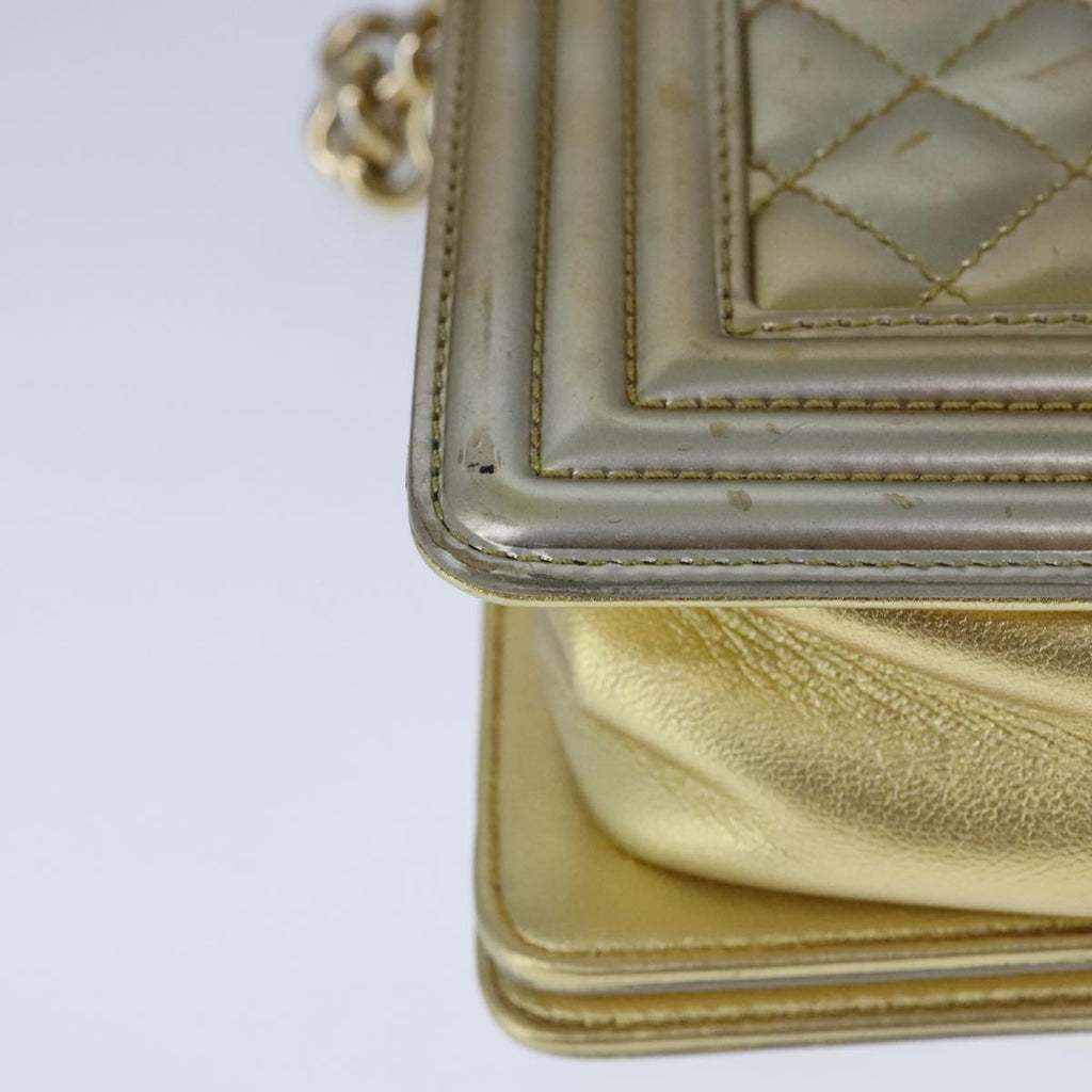 CHANEL Matelasse Chain Boy Chanel Shoulder Bag Patent Gold CC 106721A