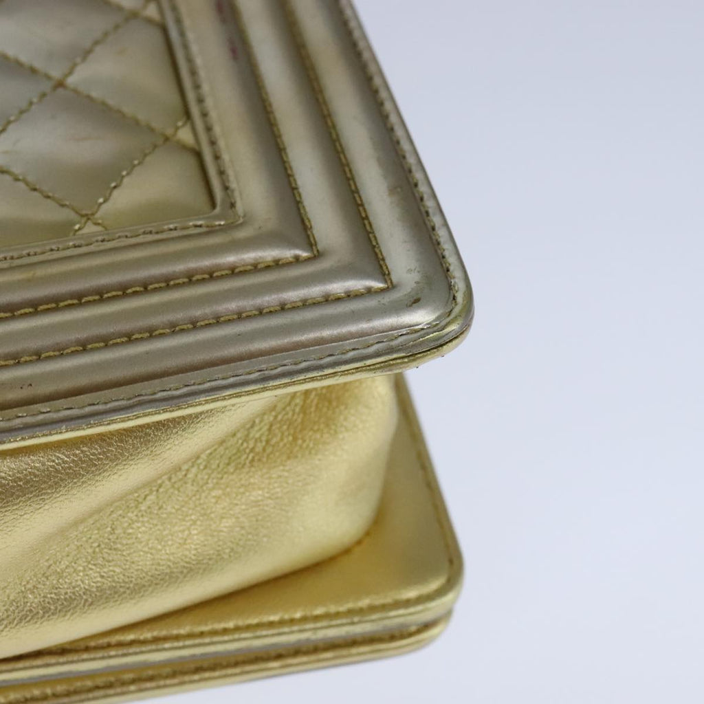 CHANEL Matelasse Chain Boy Chanel Shoulder Bag Patent Gold CC 106721A