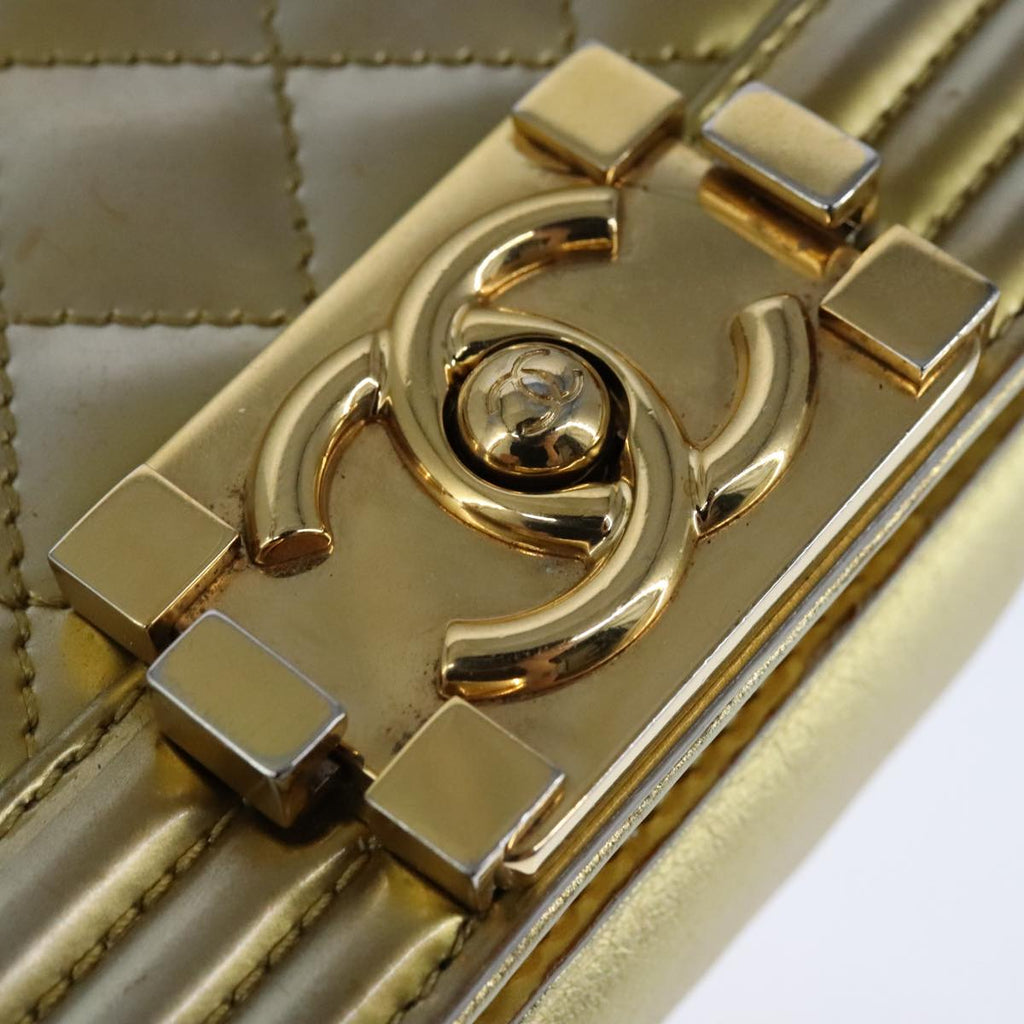 CHANEL Matelasse Chain Boy Chanel Shoulder Bag Patent Gold CC 106721A