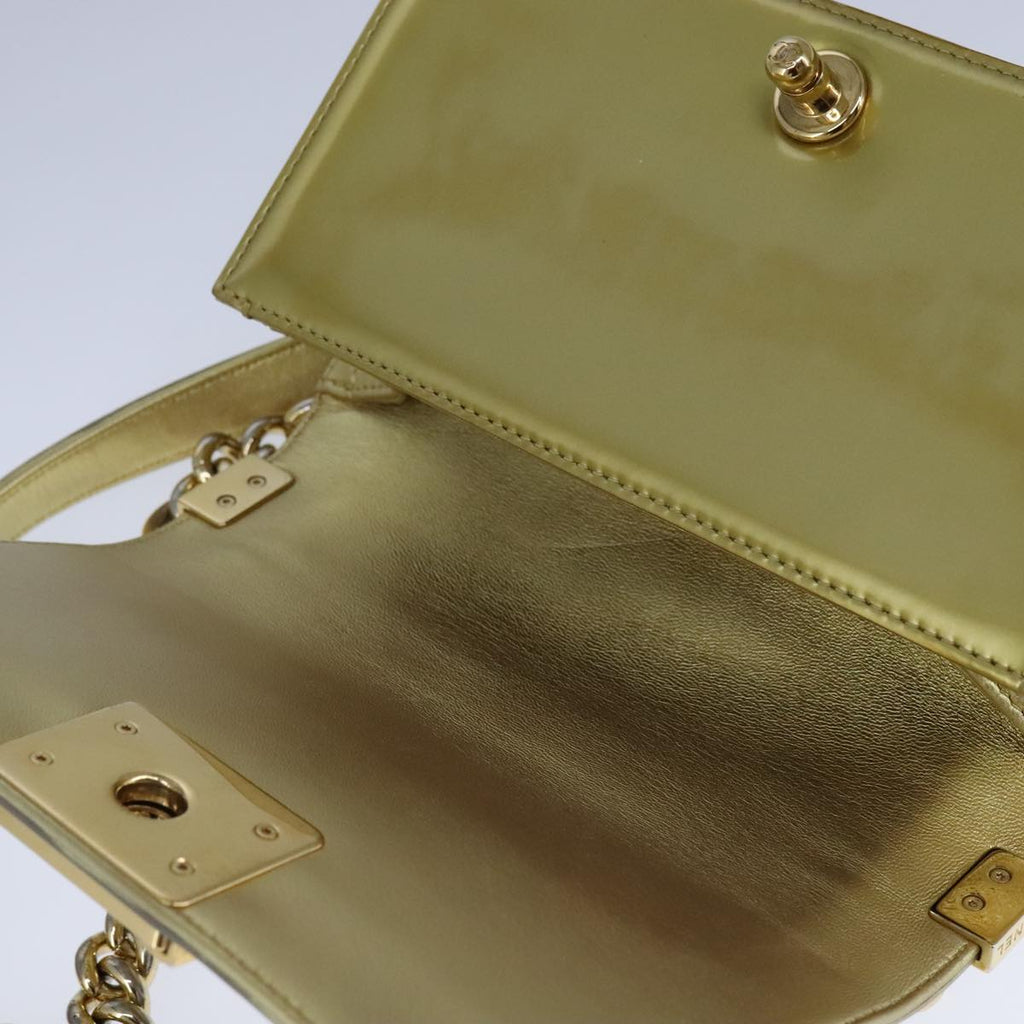 CHANEL Matelasse Chain Boy Chanel Shoulder Bag Patent Gold CC 106721A
