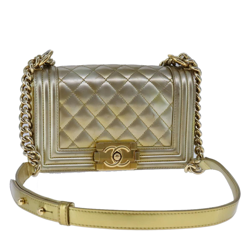 CHANEL Matelasse Chain Boy Chanel Shoulder Bag Patent Gold CC 106721A