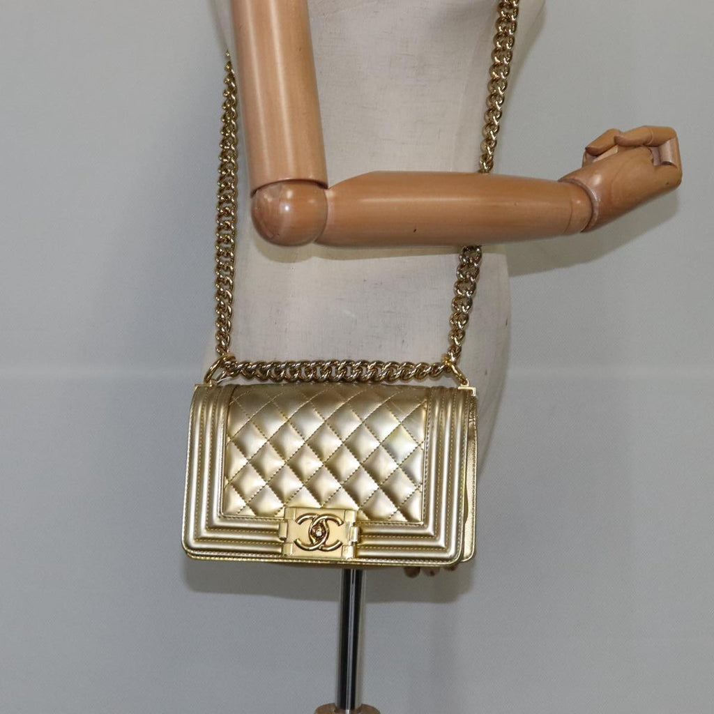 CHANEL Matelasse Chain Boy Chanel Shoulder Bag Patent Gold CC 106721A