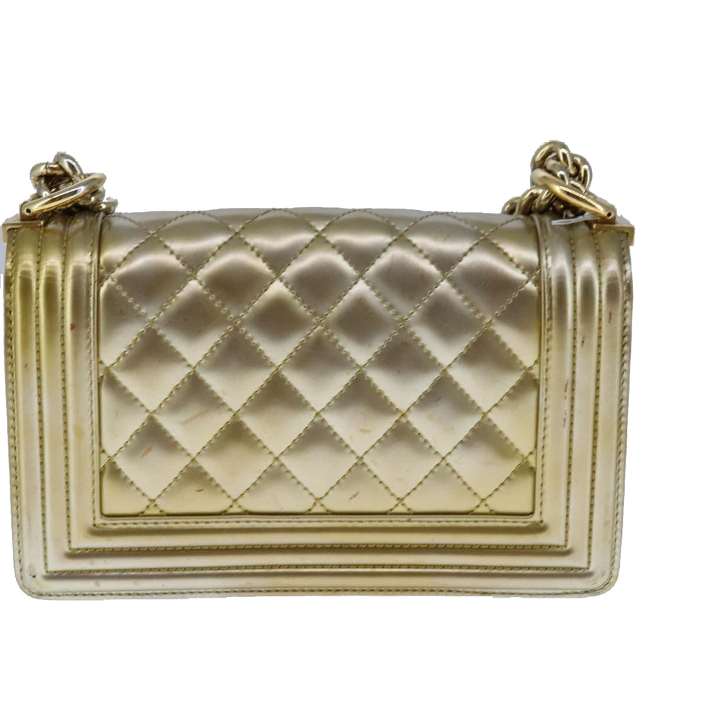 CHANEL Matelasse Chain Boy Chanel Shoulder Bag Patent Gold CC 106721A