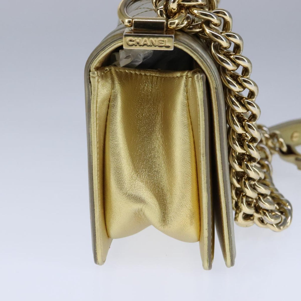 CHANEL Matelasse Chain Boy Chanel Shoulder Bag Patent Gold CC 106721A