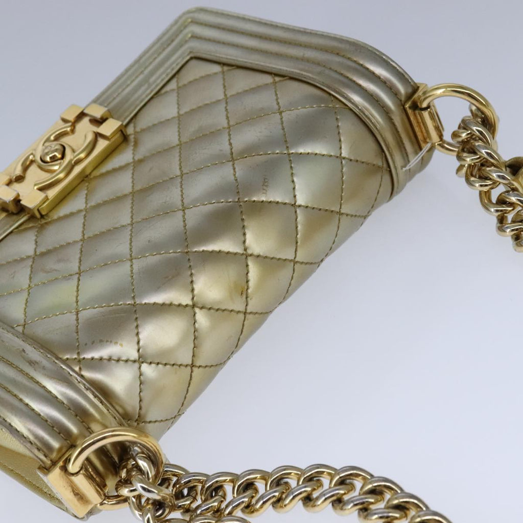 CHANEL Matelasse Chain Boy Chanel Shoulder Bag Patent Gold CC 106721A
