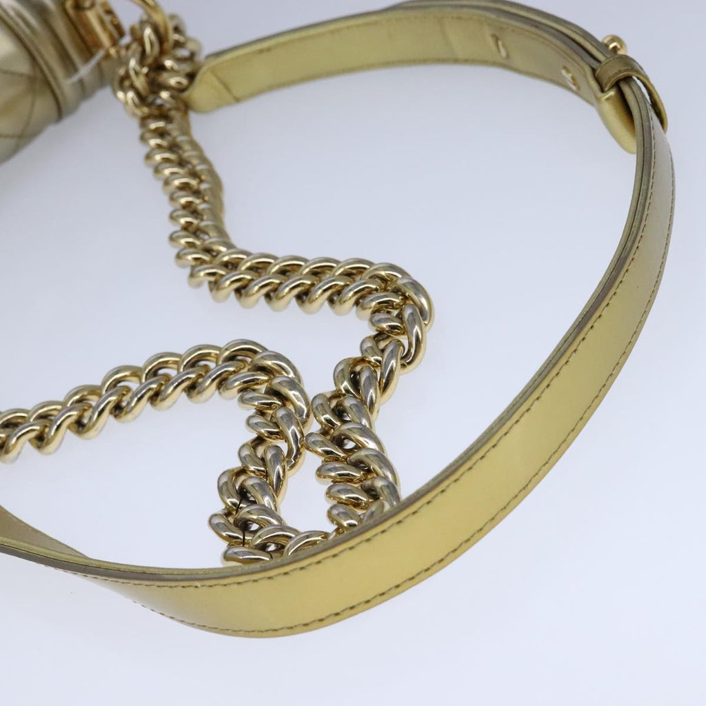 CHANEL Matelasse Chain Boy Chanel Shoulder Bag Patent Gold CC 106721A
