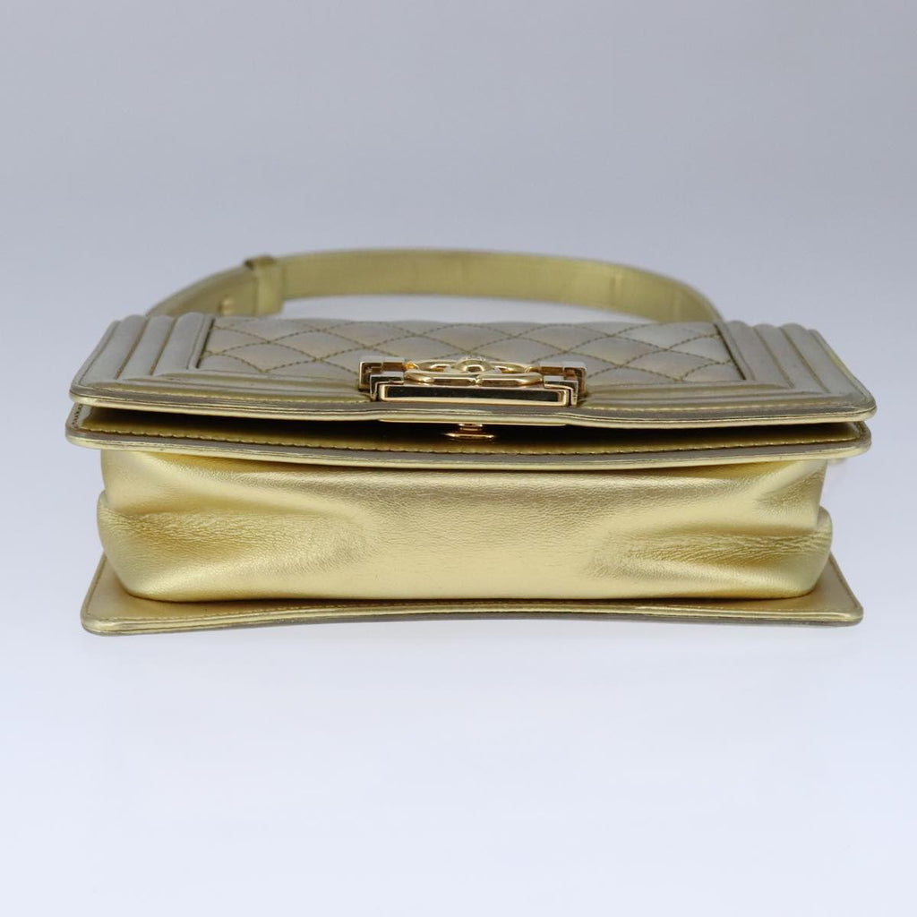 CHANEL Matelasse Chain Boy Chanel Shoulder Bag Patent Gold CC 106721A