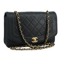 CHANEL Matelasse Chain Diana Shoulder Bag Lamb Skin Black Gold CC 106722