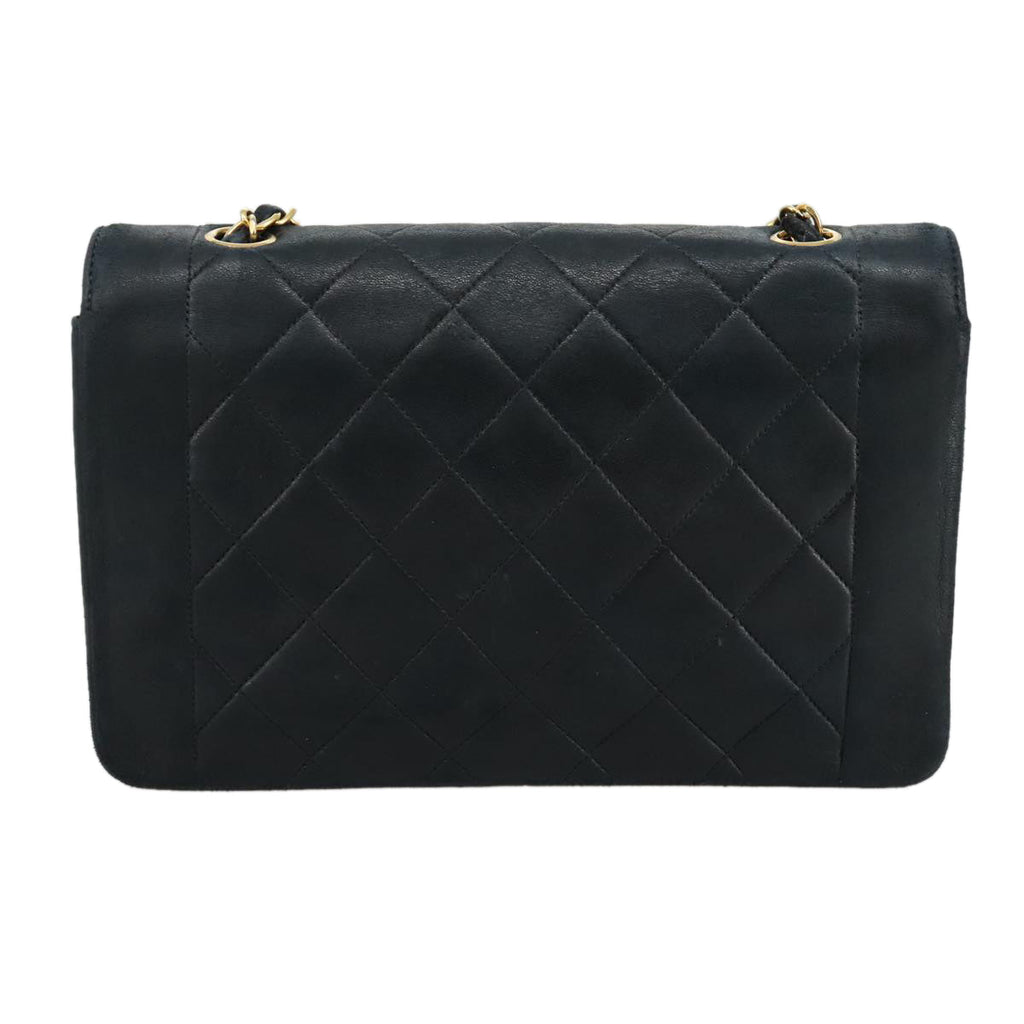 CHANEL Matelasse Chain Diana Shoulder Bag Lamb Skin Black Gold CC 106722