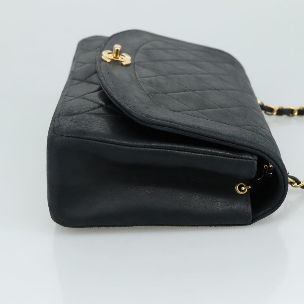 CHANEL Matelasse Chain Diana Shoulder Bag Lamb Skin Black Gold CC 106722