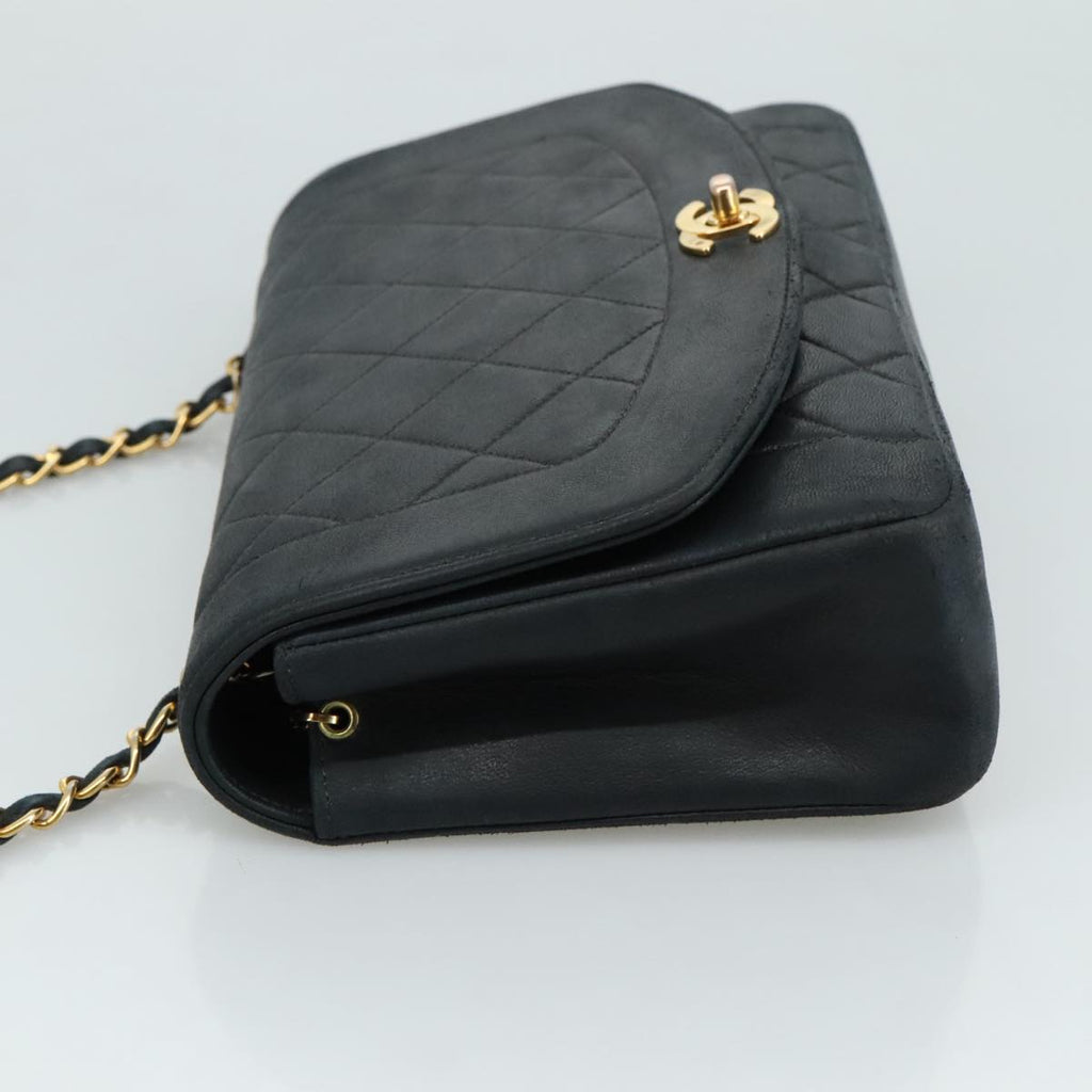 CHANEL Matelasse Chain Diana Shoulder Bag Lamb Skin Black Gold CC 106722