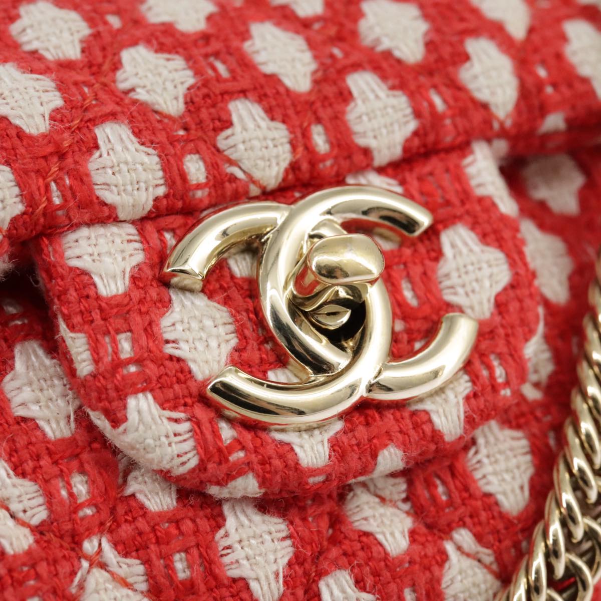 CHANEL Matelasse Chain Shoulder Bag Tweed Red CC 106727A