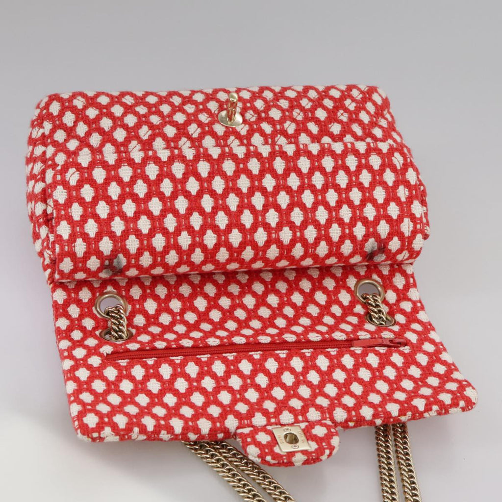 CHANEL Matelasse Chain Shoulder Bag Tweed Red CC 106727A