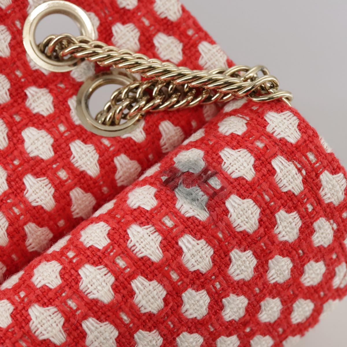 CHANEL Matelasse Chain Shoulder Bag Tweed Red CC 106727A