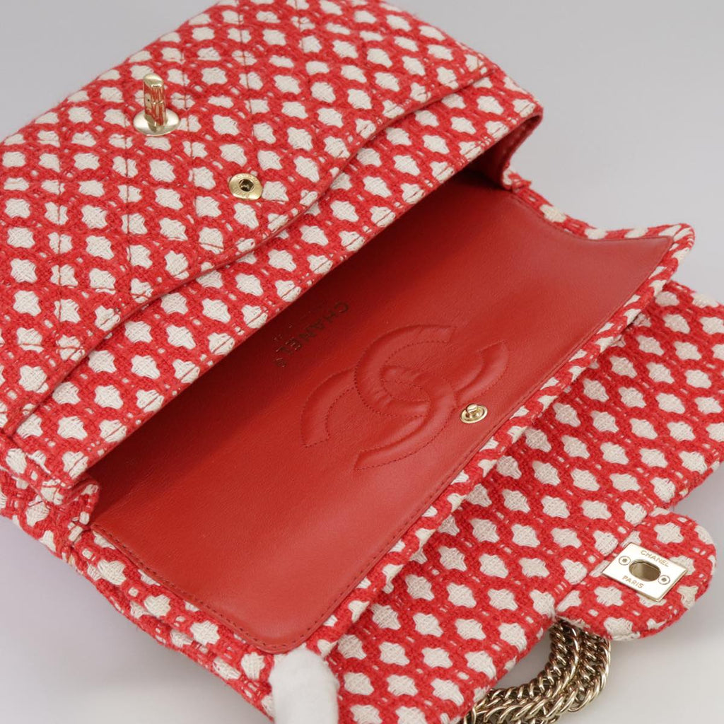 CHANEL Matelasse Chain Shoulder Bag Tweed Red CC 106727A