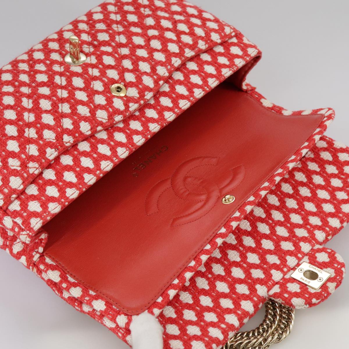 CHANEL Matelasse Chain Shoulder Bag Tweed Red CC 106727A