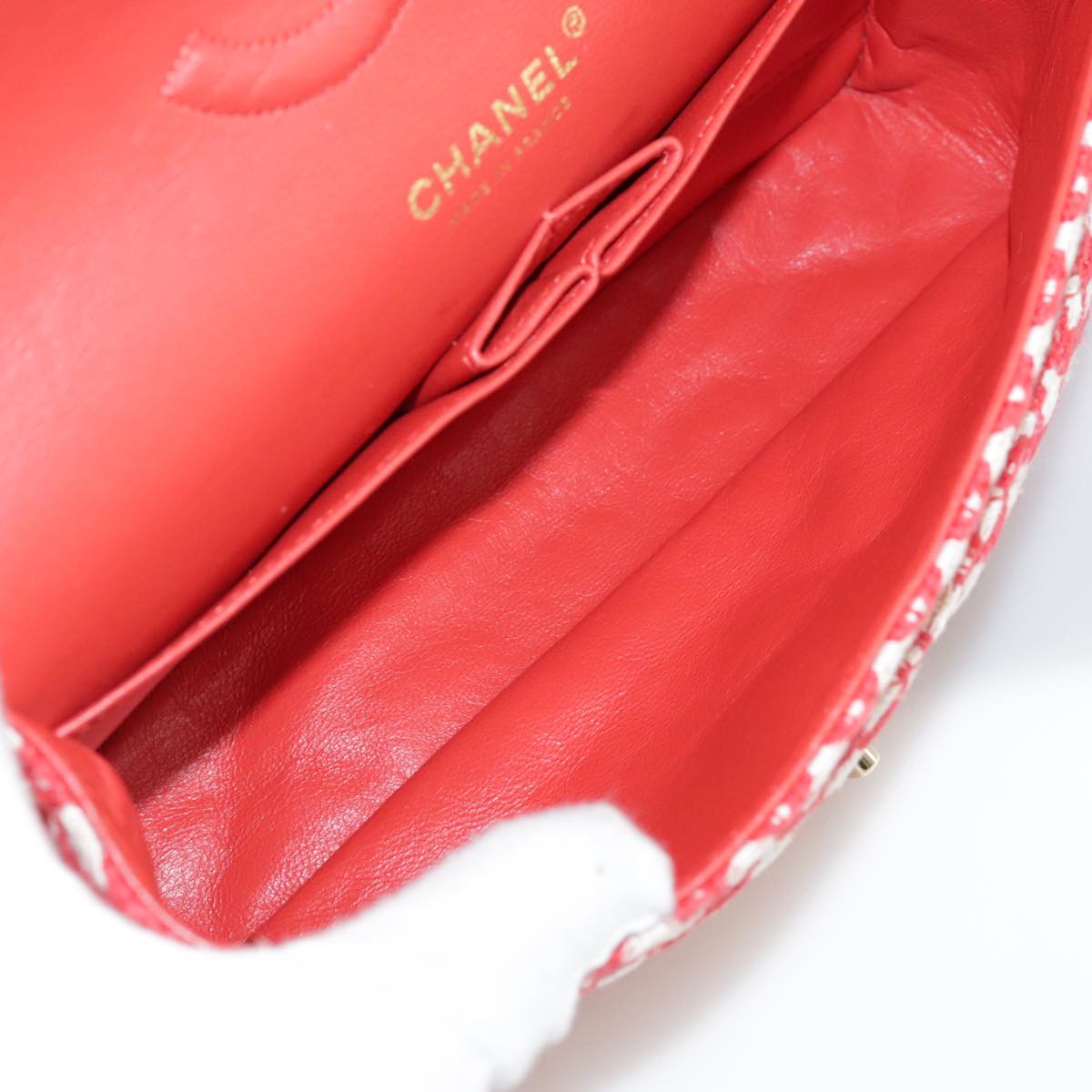 CHANEL Matelasse Chain Shoulder Bag Tweed Red CC 106727A
