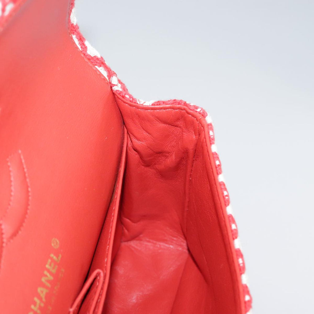 CHANEL Matelasse Chain Shoulder Bag Tweed Red CC 106727A