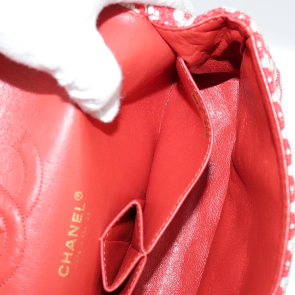 CHANEL Matelasse Chain Shoulder Bag Tweed Red CC 106727A