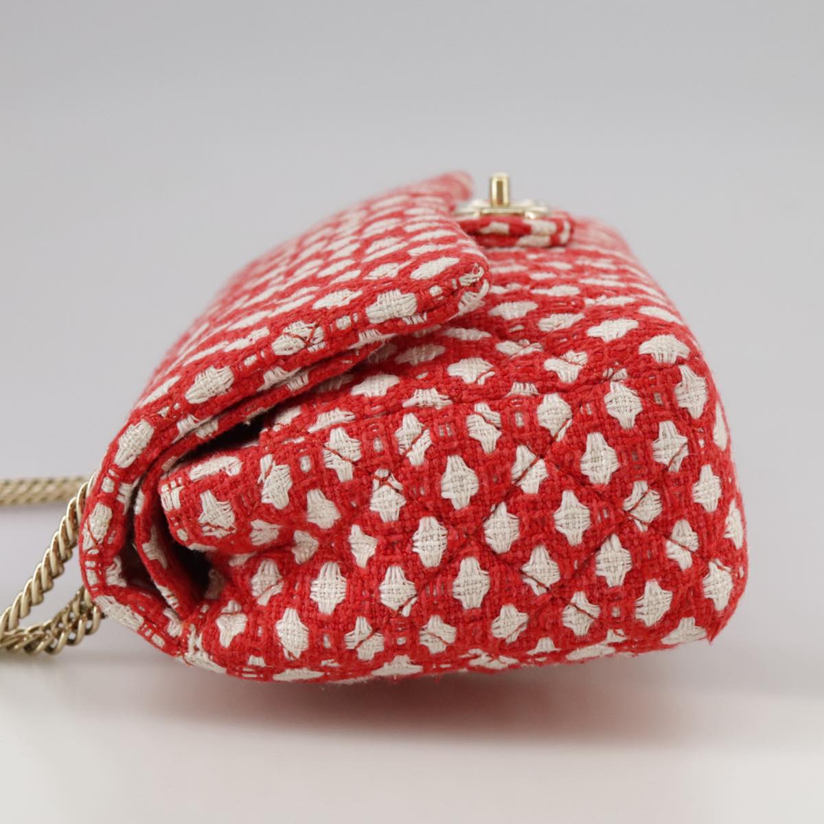 CHANEL Matelasse Chain Shoulder Bag Tweed Red CC 106727A