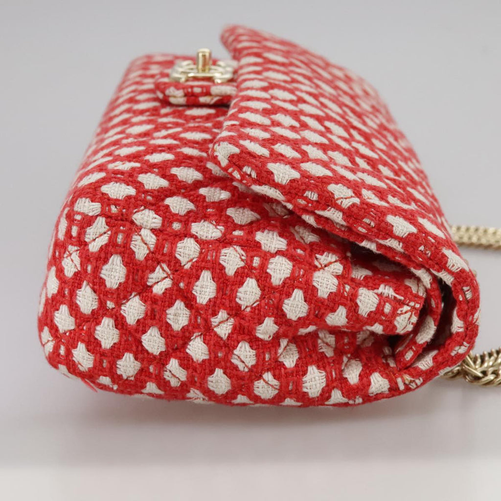 CHANEL Matelasse Chain Shoulder Bag Tweed Red CC 106727A