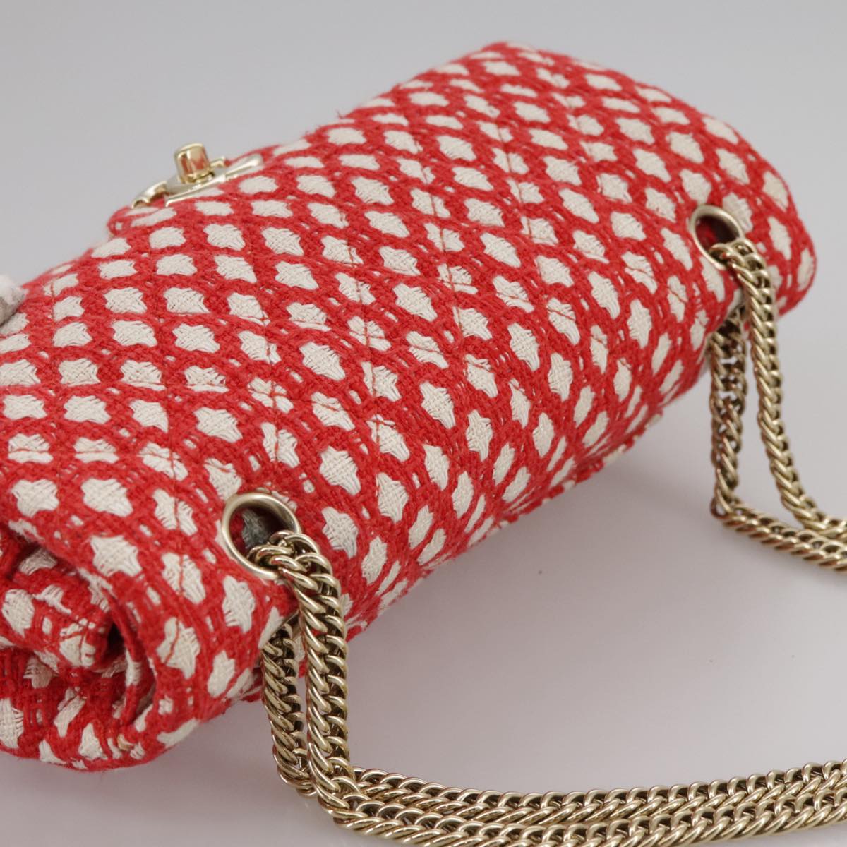 CHANEL Matelasse Chain Shoulder Bag Tweed Red CC 106727A