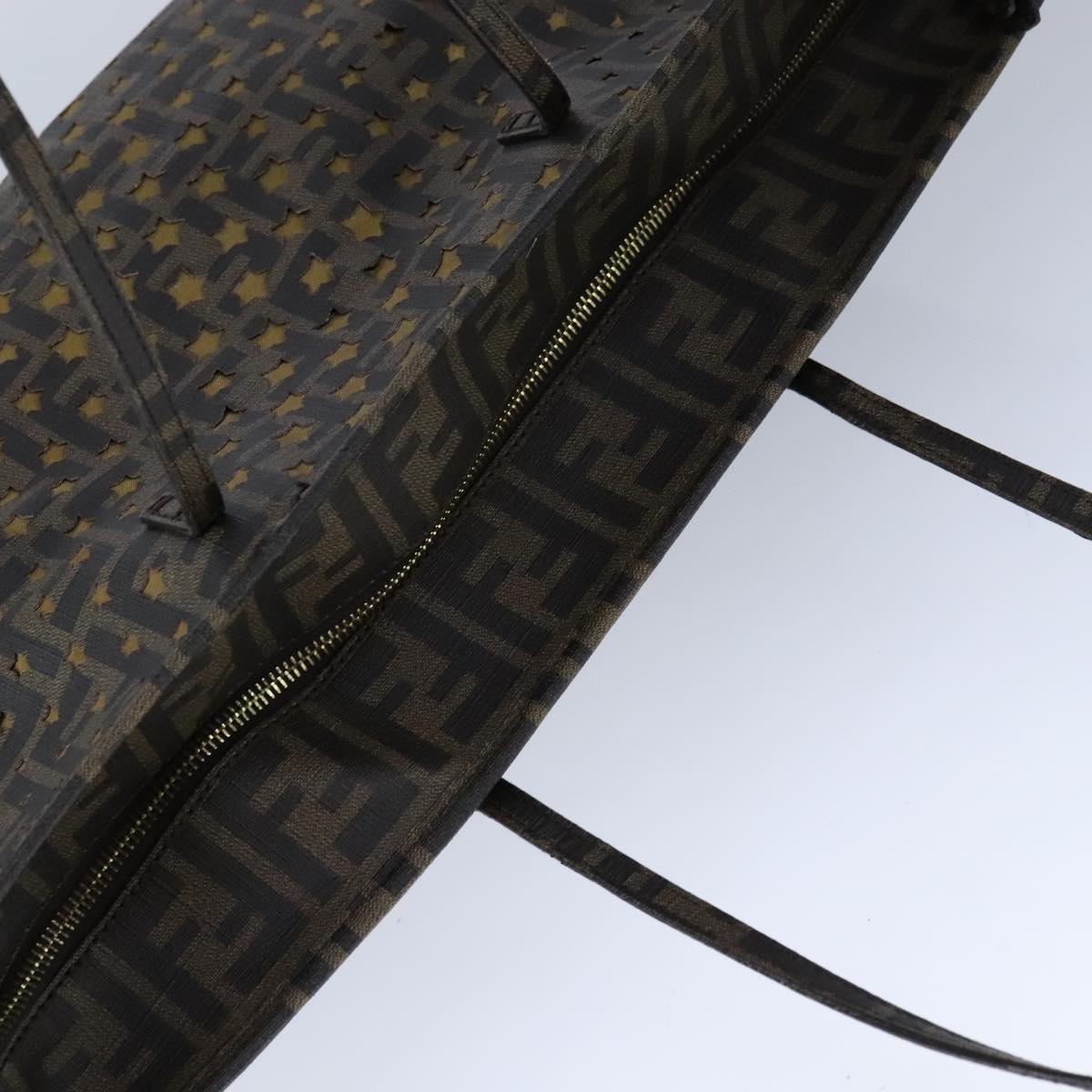 FENDI Zucca Canvas Tote Bag PVC Brown Black Gold 106827