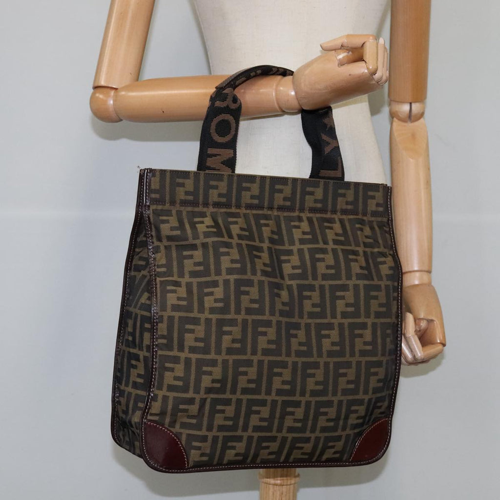 FENDI Zucca Canvas Tote Bag Brown Black Silver 106828