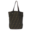 FENDI Zucca Canvas Tote Bag Brown Black Silver 106829