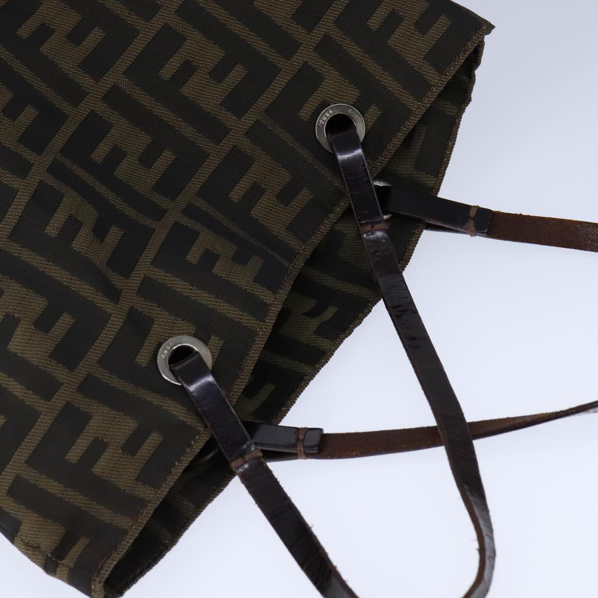 FENDI Zucca Canvas Tote Bag Brown Black Silver 106829