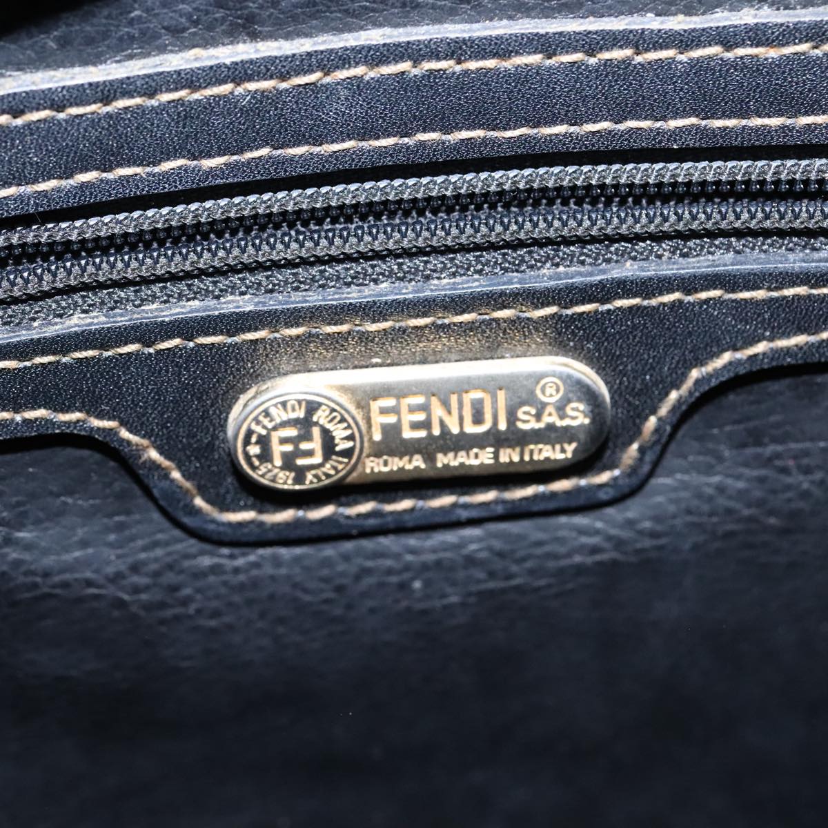 FENDI Zucca Canvas Shoulder Bag PVC Khaki Black Gold 106832