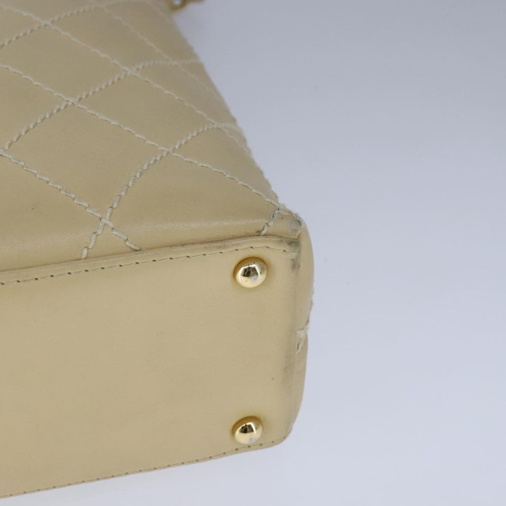 CHANEL Wild Stitch Matelasse Shoulder Bag Leather Beige Gold CC 106837
