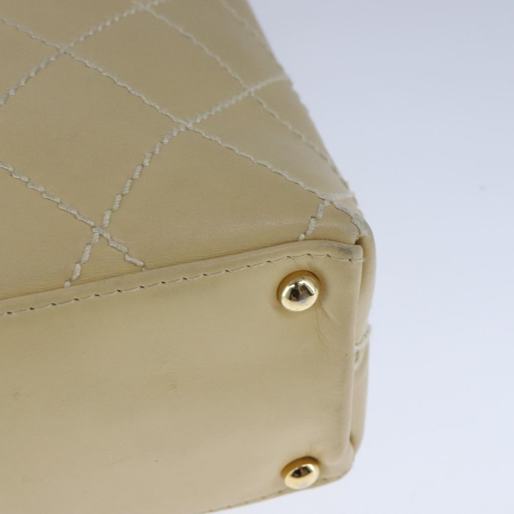 CHANEL Wild Stitch Matelasse Shoulder Bag Leather Beige Gold CC 106837
