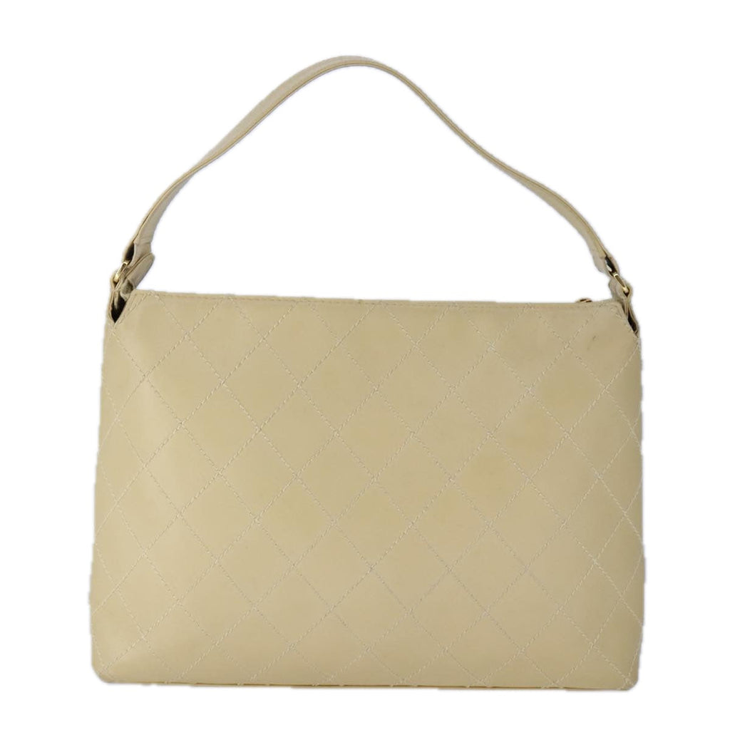 CHANEL Wild Stitch Matelasse Shoulder Bag Leather Beige Gold CC 106837