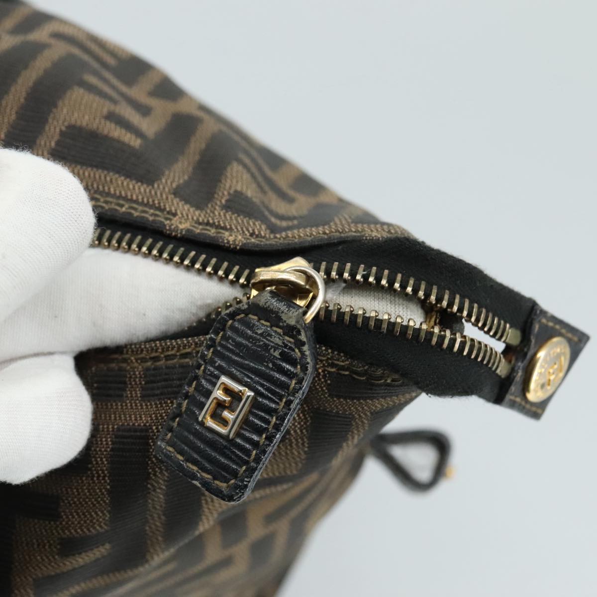 FENDI Zucca Canvas Shoulder Bag Brown Black 106963